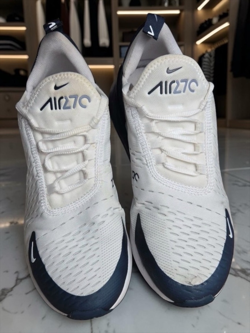 Nike Air270 White and Navy Athletic Shoes